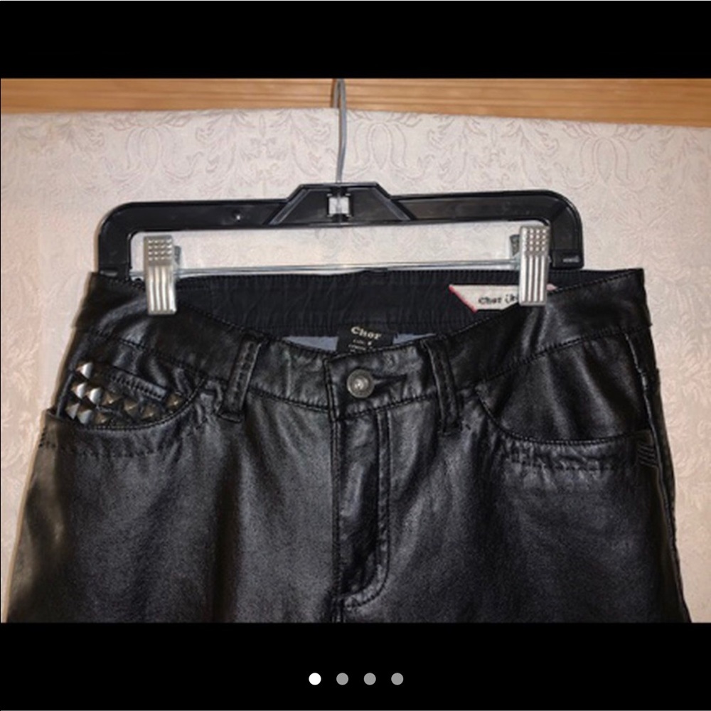 Black leather skinny jeans